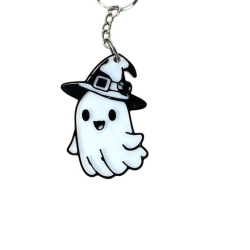 Cute Halloween Ghost Keychain with Witch Hat - Adorable Plastic Accessory