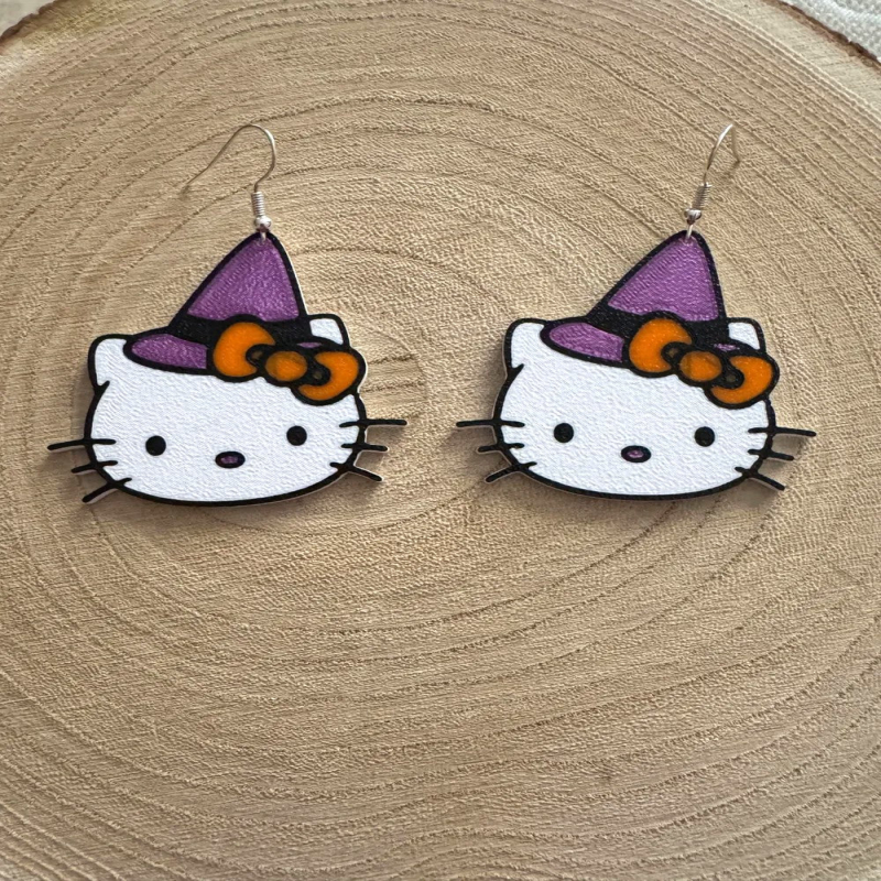 Halloween Hello Kitty Earrings – Cute Plastic Earrings with Witch Hat and Bow