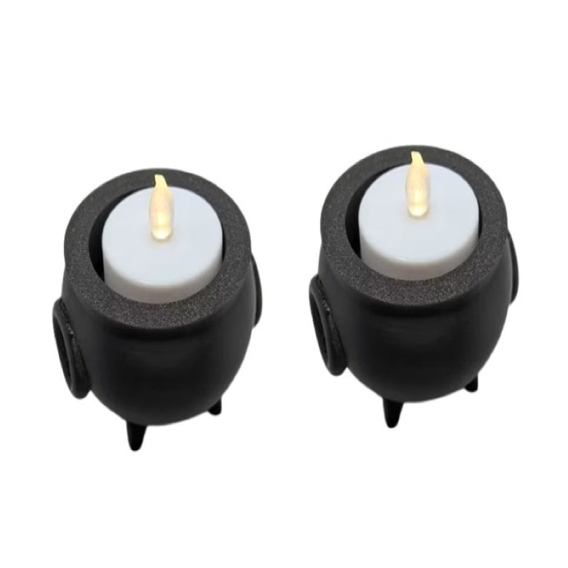 Mini Halloween 2 Pcs Spooky Cauldron Tea Lights Holders - Spooky Home Accent