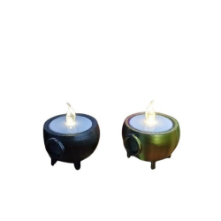 Mini Halloween 2 Pcs Spooky Cauldron Tea Lights Holders - Spooky Home Accent