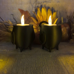 Mini Halloween 2 Pcs Spooky Cauldron Tea Lights Holders - Spooky Home Accent