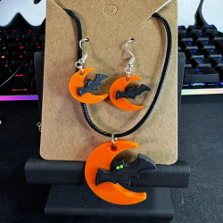 Moon and Bat Halloween Earrings – Plastic Halloween-Themed Jewelry