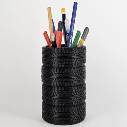 Tire Stack Pen Holder Plastic | Fun Office Table Desk Accessory - Black